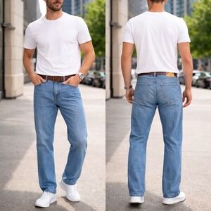 Ross Thomson Platinum Denim Mens 34x30 Straight Leg Jeans Med Wash Blue Cotton